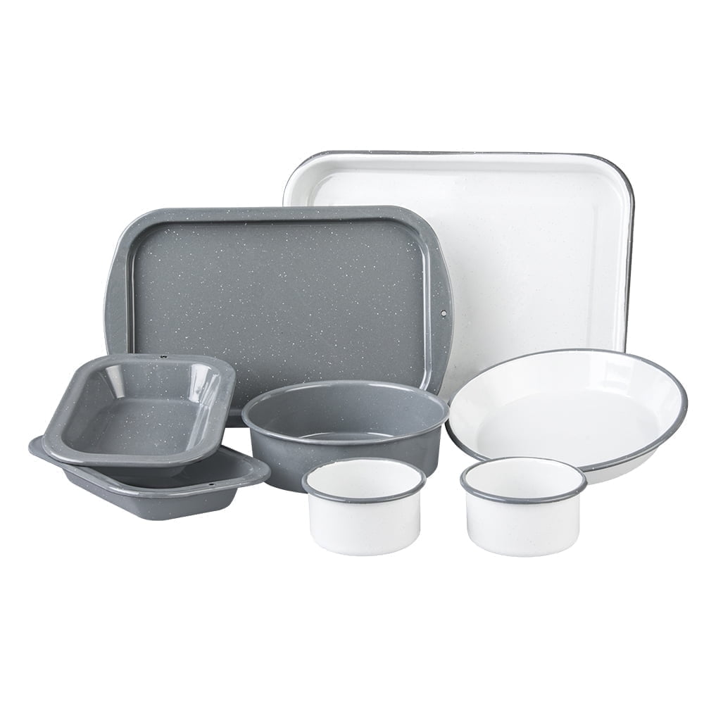 Granite Ware 8-Piece Gray and White Enameled Steel Bakeware Set