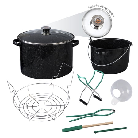 Granite Ware 9 piece Heavy Gauge Water Bath Canning Set with Canning Toolset, rack and preserving kettle. 2x layer extra durable.
