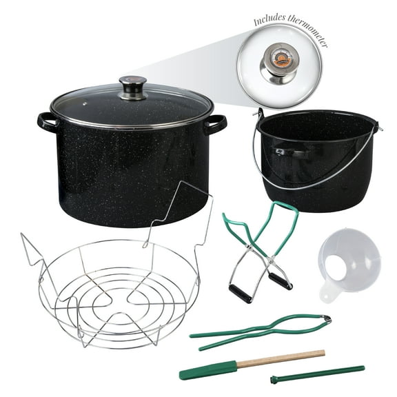 Granite Ware 9 piece Heavy Gauge Water Bath Canning Set with Canning Toolset, rack and preserving kettle. 2x layer extra durable.