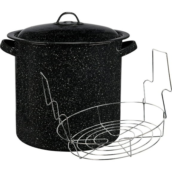 Columbian Home Products Granite Ware Enamel Steel Water Bath Canner - 15.5 Qt, Black, 3 Piece — Residential Use, Standard Application