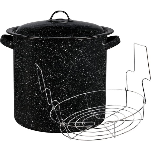 Columbian Home Products Granite Ware Enamel Steel Water Bath Canner - 15.5 Qt, Black, 3 Piece — Residential Use, Standard Application