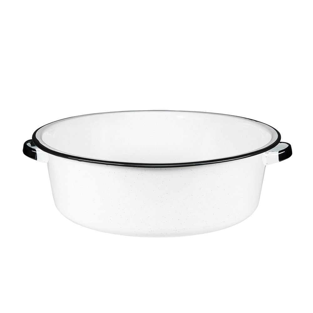 Vintage Enamelware Large Round Dish Pan, Blue and White Marble Enamelware  Tub With Black Trim 