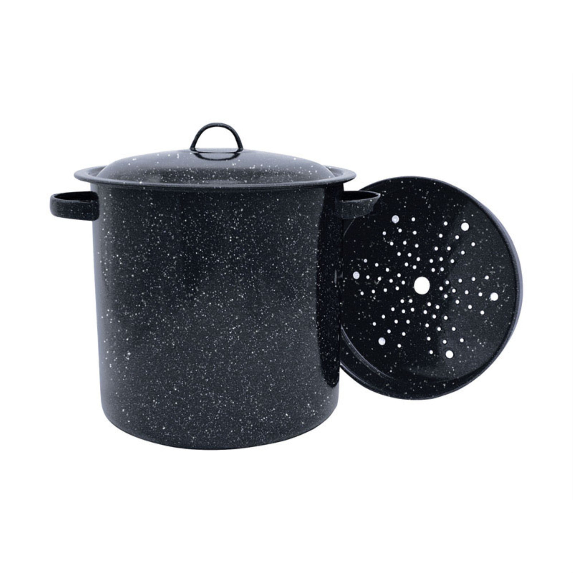 Granite Aluminum 15.5 Qt Black Pot with Basket Insert