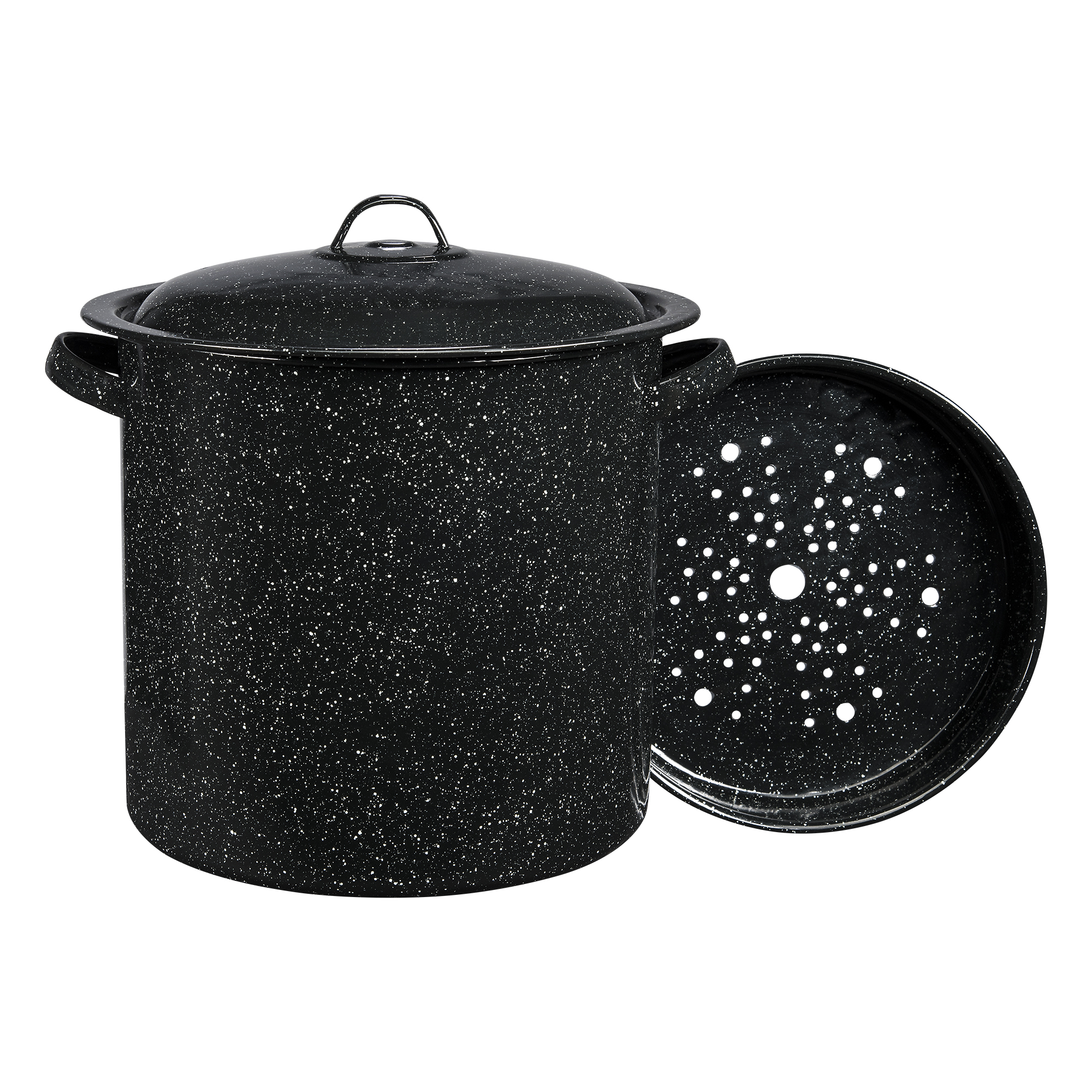 Granite Ware Enamel on Steel Multiuse Pot, Seafood / Tamale / Stock Pot includes steamer insert, 15.5-Quart, Black - image 1 of 5