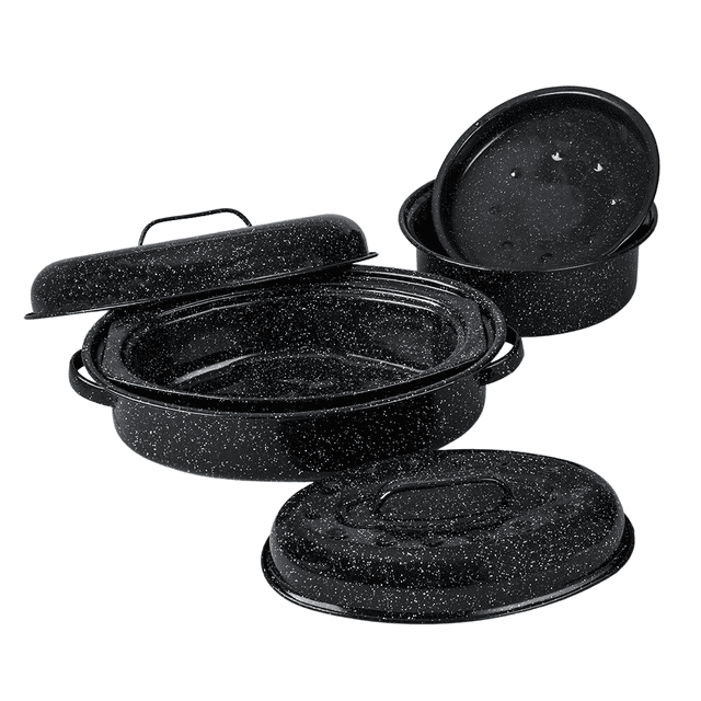 Granite Ware Oval Roaster Set 13 & 15 in, Round Roaster 3 lb Enamel
