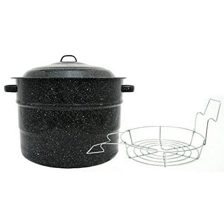 Granite Ware Steel/Porcelain Water-Bath Canner with Rack, 21.5-Quart, Black