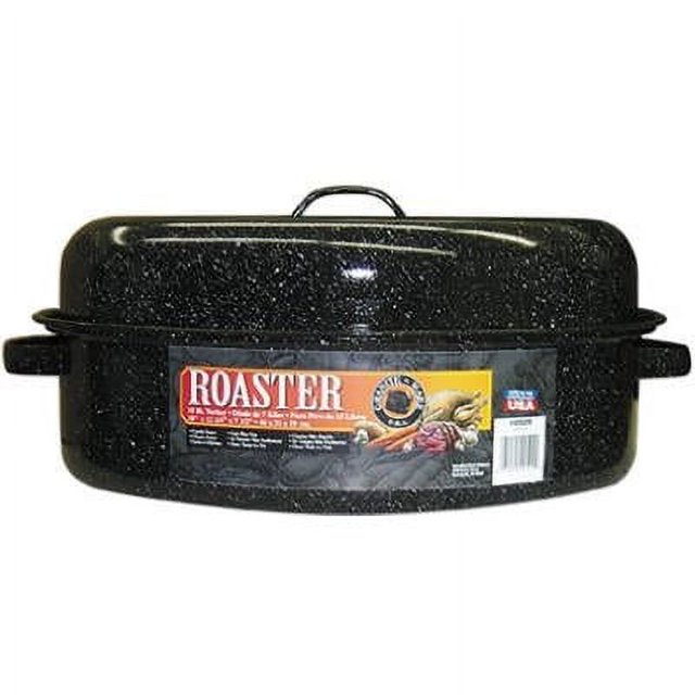 Granite ware Roaster, With Lid, Black Ceramic/Steel, 1518Lb. Capacity