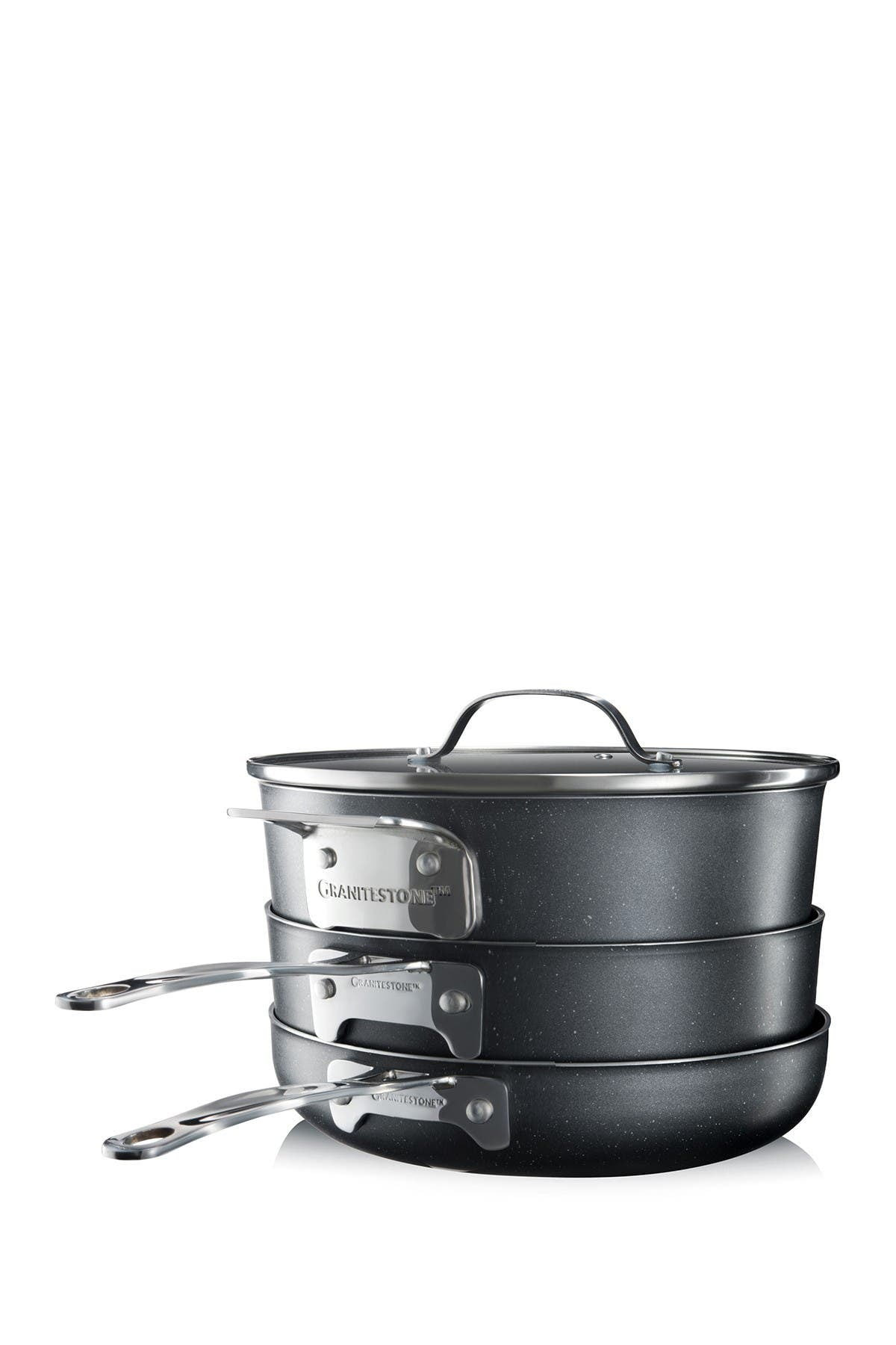 17pc Stacking Cookware Set with Foldable Knobs - Stackable Pots and Pans