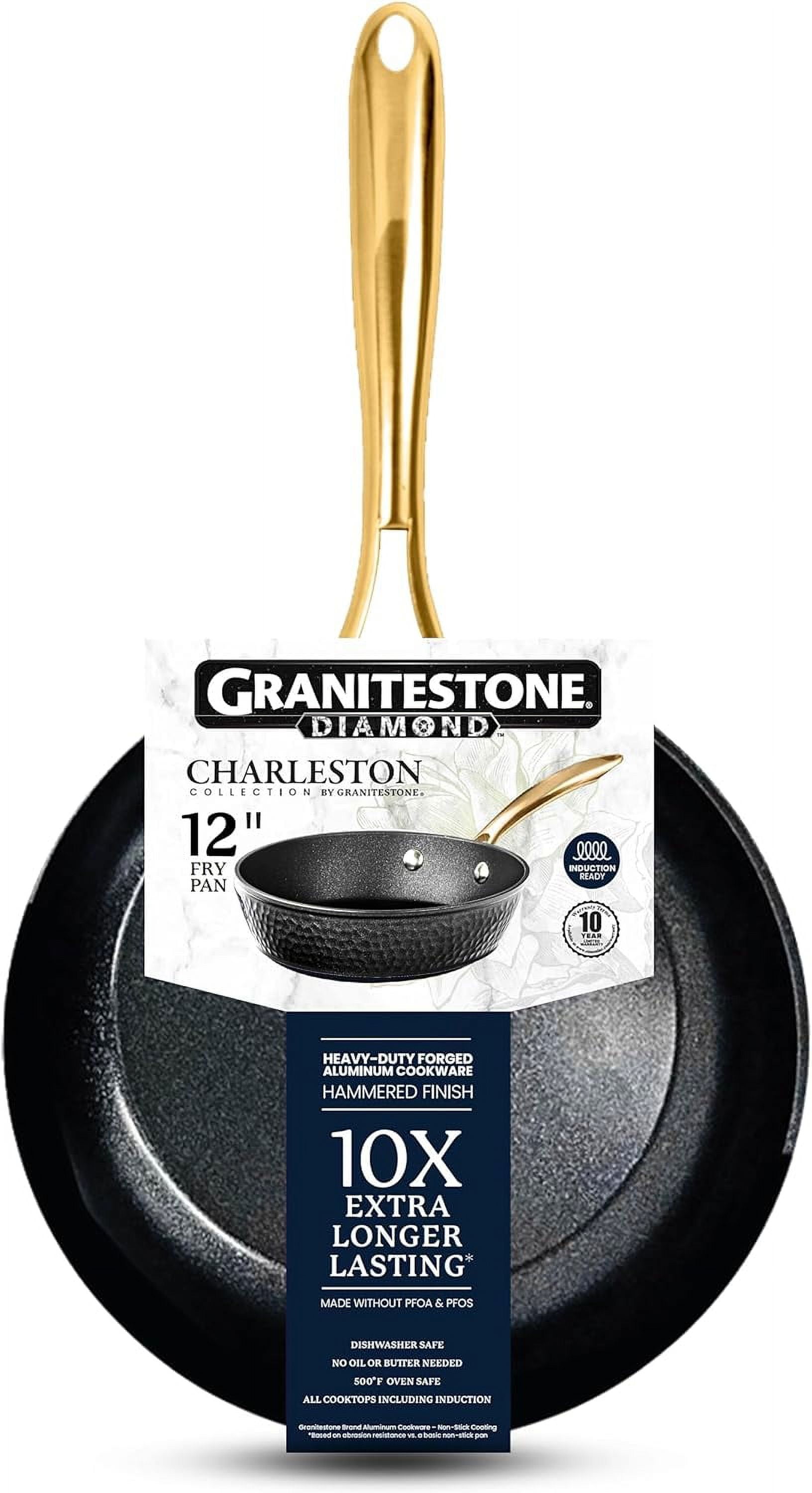 Granitestone 12'' Black Aluminum Nonstick Fry Pan with Gold Handle