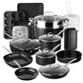 thumbnail image 1 of Granitestone Ceraluxe 20Pcs Ceramic Cookware Set Nonstick, Complete Pots and Pans Set Non Stick with 5 Pc Bakeware Set, Deep Frying Pan Set, & Steamer, Non Toxic, Oven & Dishwasher Safe, Black, 1 of 9