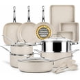 thumbnail image 1 of Granitestone 20 Pc Pots and Pans Set Non Stick, Pots and Pans Ceramic Cookware Set with Square Pan, Pot and Pan Set with Bakeware/Utensils, Non Stick Pots and Pan Set, Oven/Dishwasher Safe, Cream, 1 of 10