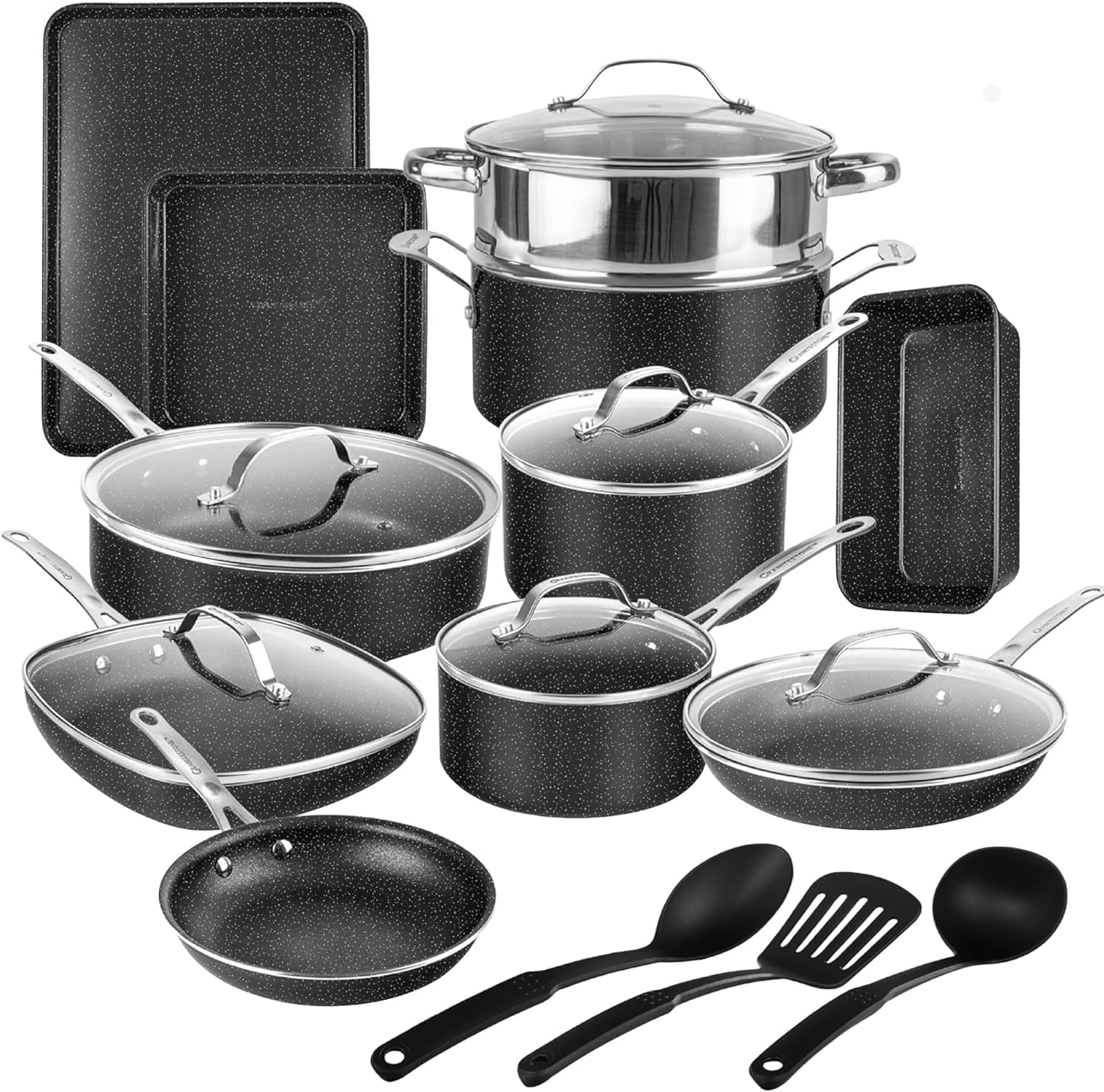 20-Piece Non-Stick Granite Coated Cookware Set with Tempered Glass Lids