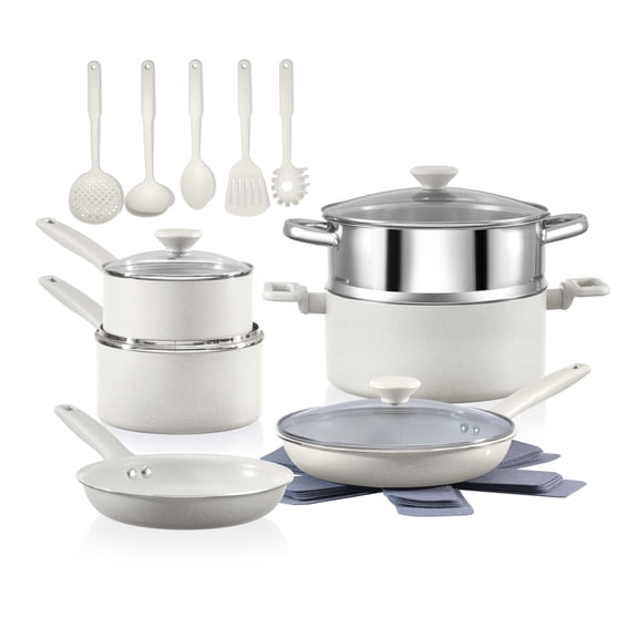 Granitestone 20 Pc Pots and Pans Set Non Stick Cookware Set with Steamer, Cooking Utensils and Pad Protectors, Stay Cool Handles, Oven and Dishwasher Safe