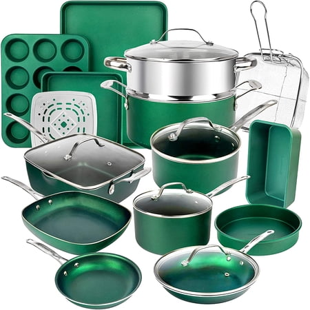 Granitestone Nonstick Pots and Pans 20 Piece Kitchen Cookware Bakeware Set Cooking Frying Skillet Sauce Pan Green