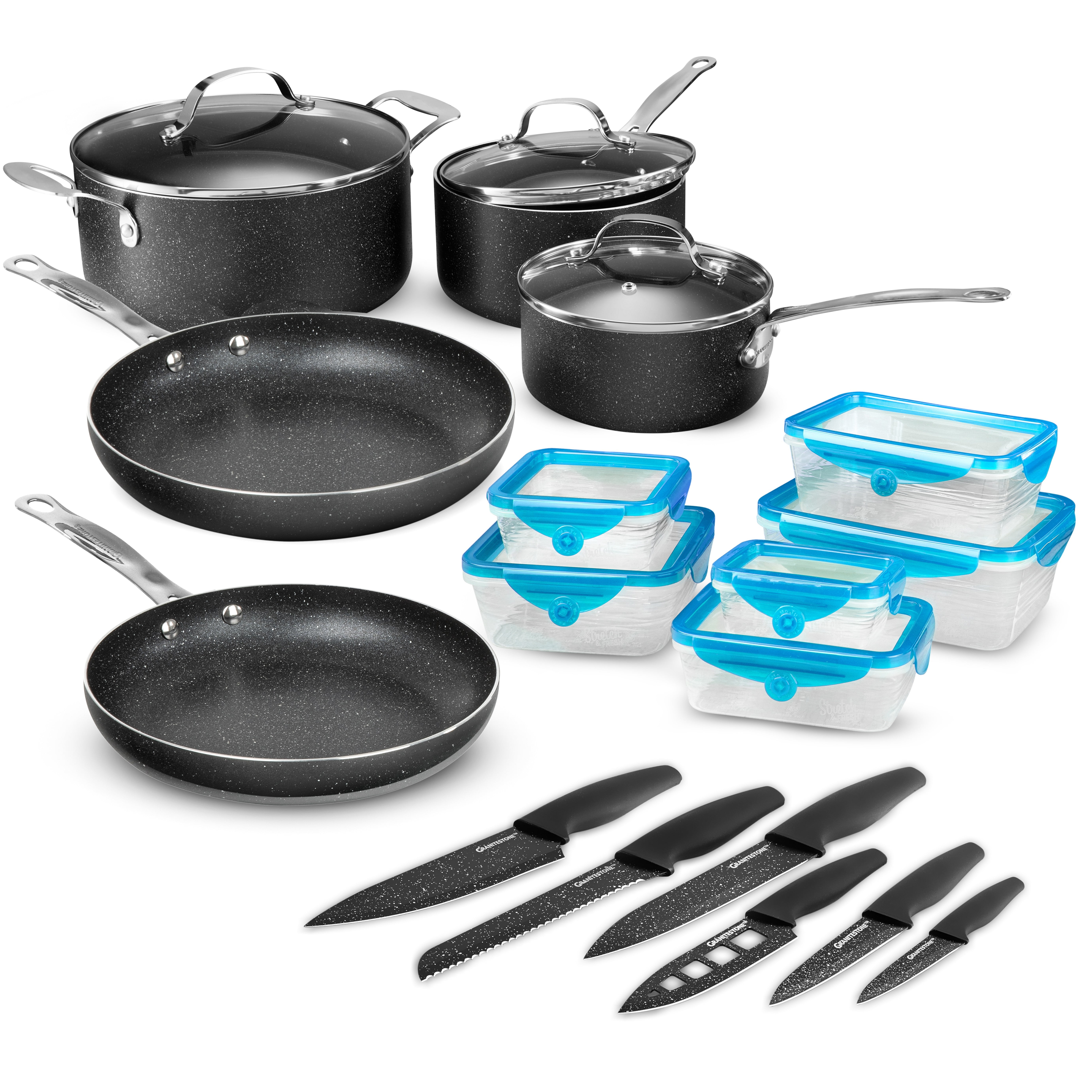 Granitestone 17 Piece Blue Cookware Set Including Knife Set And