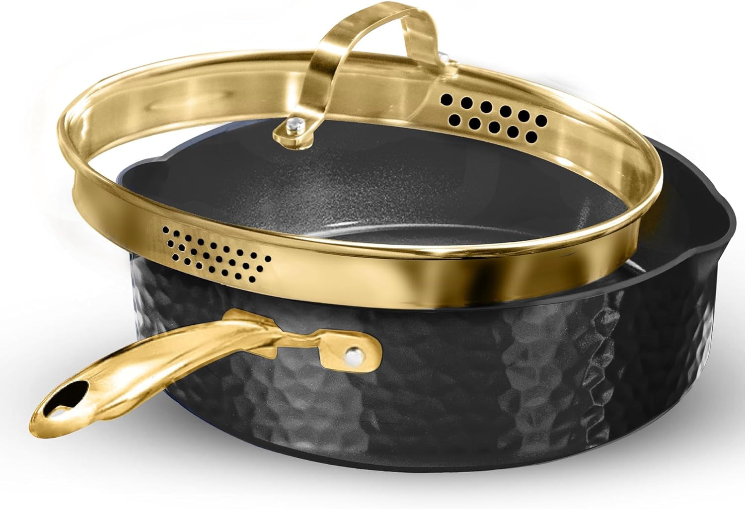 Charleston Collection Hammered Black and Gold 4 Qt Nonstick Aluminum Sauté Pan