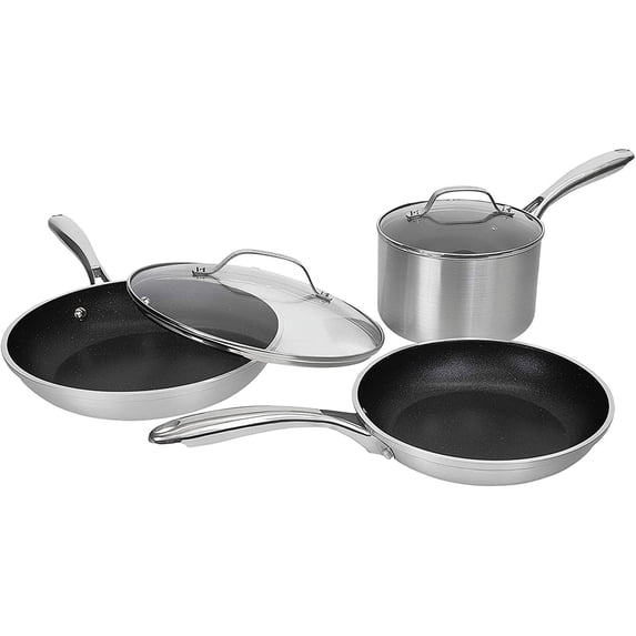 Granitestone 5 Piece Nonstick Pots and Pans Cookware Set Silver