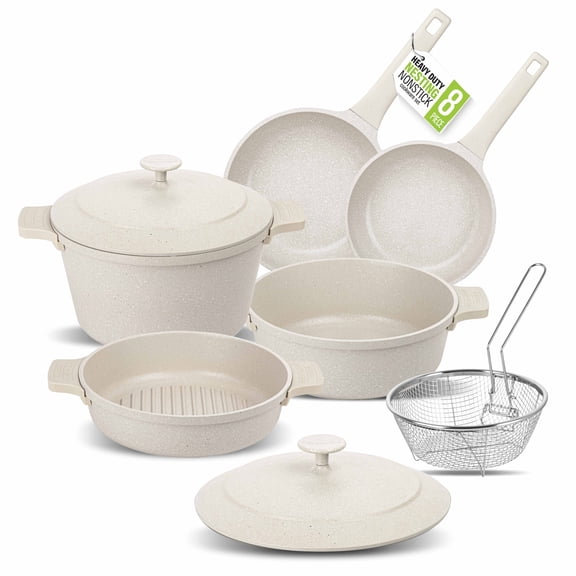 Granitestone 8Pc Pots and Pans Set Nonstick, Ultimate Grillers Cookware Set, Nesting Ceramic Cookware Set, Indoor Grilling & Fry Set, Induction & Camping Cookware Set, Space Saving, Desert