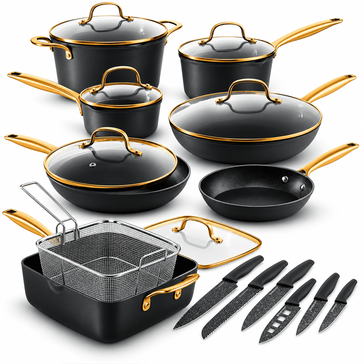 GraniteStone, Cookware Set, Armor Max 20 Pc, Gold, Induction Safe ...