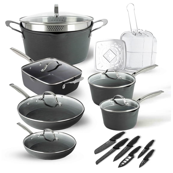 Granitestone Armor Max 20 Pc Hard Anodized Pots and Pans Set Non Stick, Induction Cookware Sets, Anodized Cookware Sets, Nonstick Cookware Set with Knife Set and Deep Fryer, Oven & Dishwasher Safe