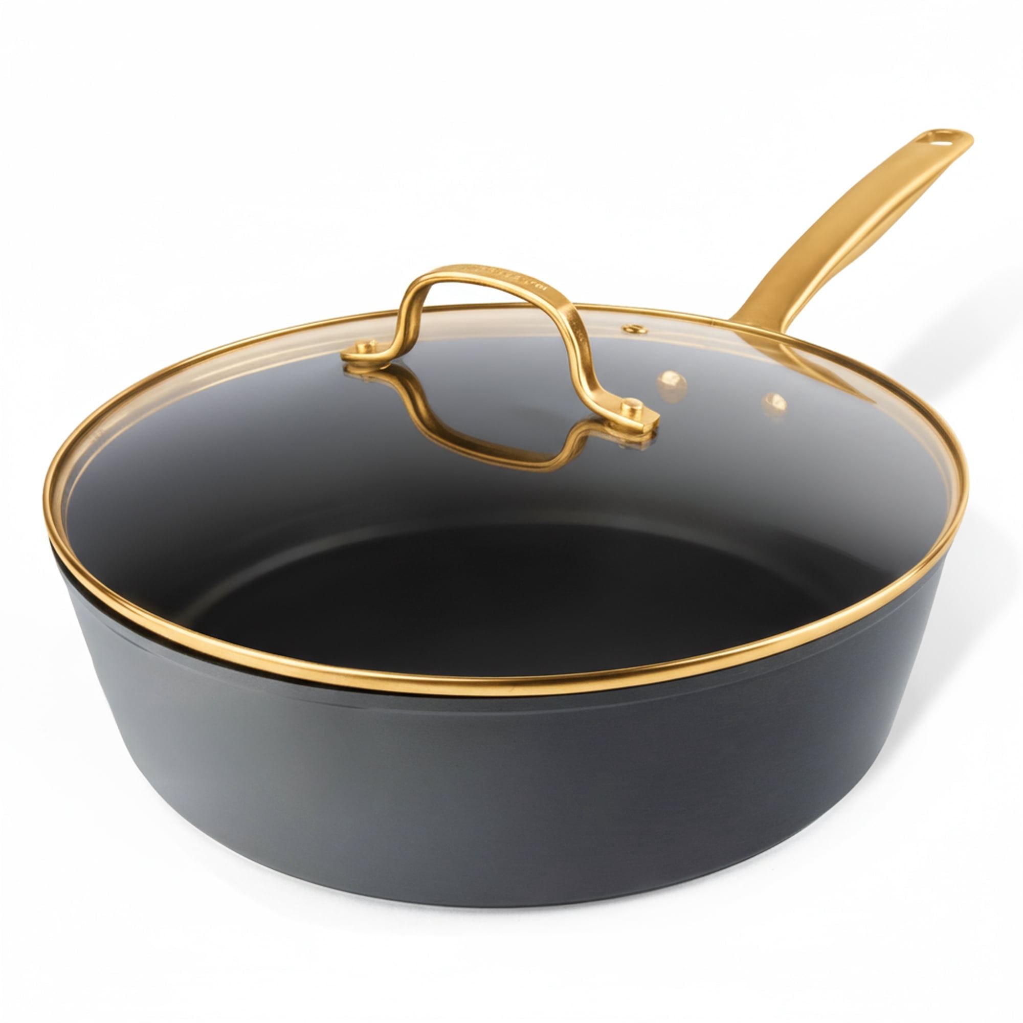 Granitestone Armor Max 11 Inch Frying Pan, Hard Anodized Skillet Non Stick, 4 Quart Saute Pan with Lid, Multipurpose Cooker, Jumbo Cooker NonStick Deep Frying Pan, Skillet, Gold Handles