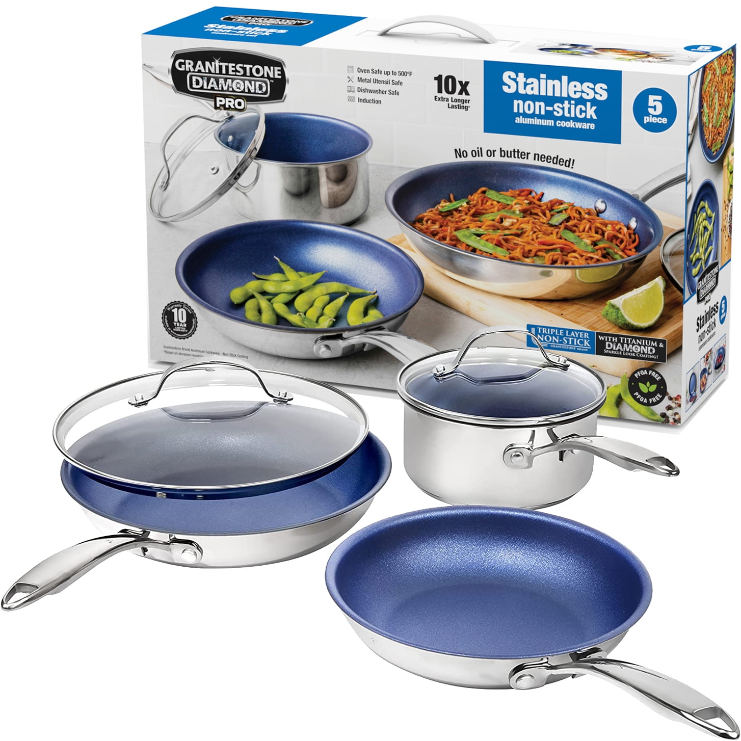 HLAFRG Pots and Pans Set Nonstick, Blue Granite Induction Kitchen Cookware Sets, 14 Pcs Non Stick Cooking Set, Pans & Pots & Steamer,Oven Safe