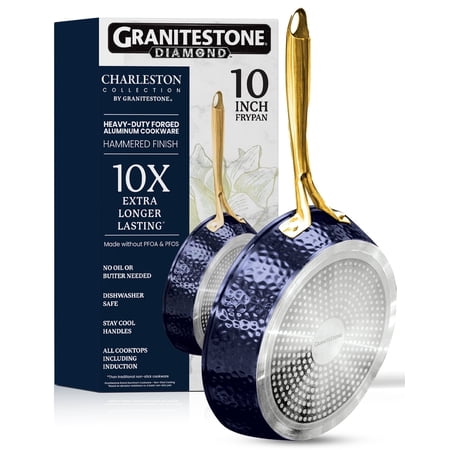 Granitestone Charleston Nonstick Frying Pan 10" inch Non Stick Skillet Cooking Pan Induction Cookware, Ceramic Coating, Deep Fry Oven Safe Hammered, Navy