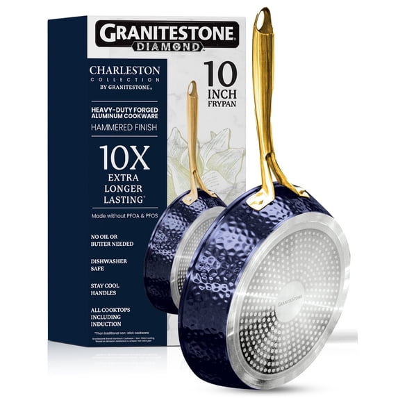Granitestone Charleston Nonstick Frying Pan 10" inch Non Stick Skillet Cooking Pan Induction Cookware, Ceramic Coating, Deep Fry Oven Safe Hammered, Navy