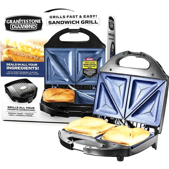 Granitestone Diamond Blue Sandwich Maker, Toaster and Electric Panini Grill with Ultra Nonstick Copper Surface Makes 2 Sandwiches in Minutes, Easy Clean up