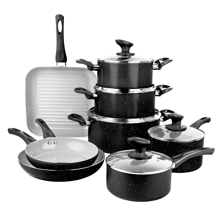 Granitestone 15 Piece Pots and Pans Set - Nonstick Ceramic Cookware, Frying  Pans, Pot Set, Induction and Dishwasher Safe - Black