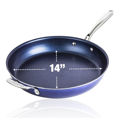 Granitestone Diamond Nonstick Frying Pan 14" inch Large Skillet with Helper Handle Non Toxic Cooking Pan Cookware Blue