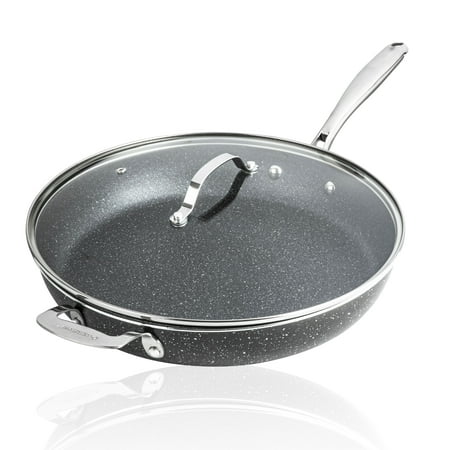 Granitestone 14 Inch Frying Pan with Lid, Large Non Stick Skillet for Cooking, Nonstick, Ultra Durable Mineral and Diamond Coating, Oven/Dishwasher Safe, Black