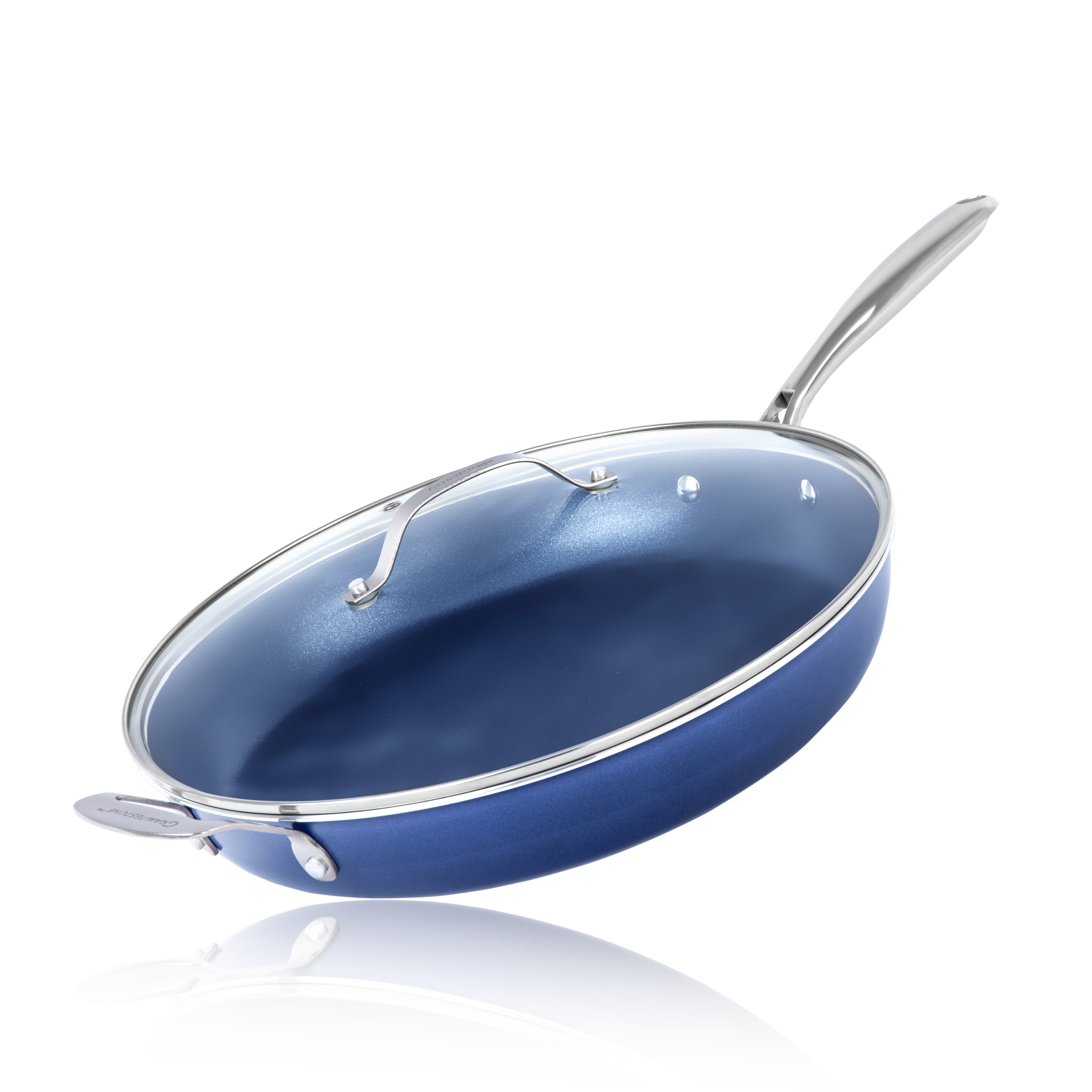 Granitestone Blue 14" Nonstick Aluminum Fry Pan with Glass Lid