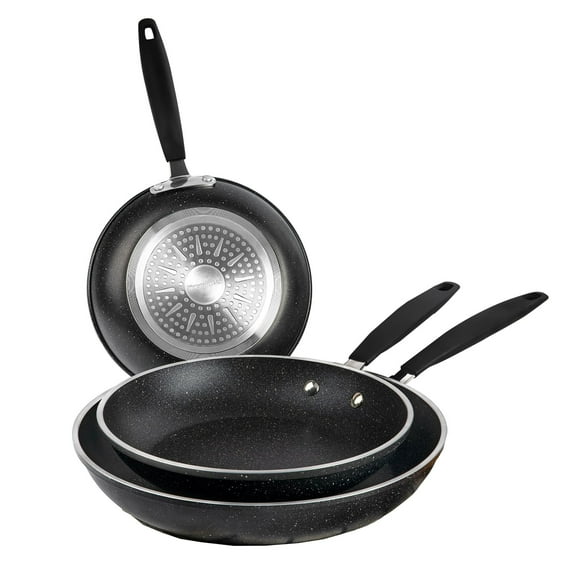 Granitestone Diamond Nonstick Frying Pan Set Piece 8" 10" 12" Triple Coated Mineral & Diamond Frying Pans, Skillets Cooking Pan Induction Oven Safe Black