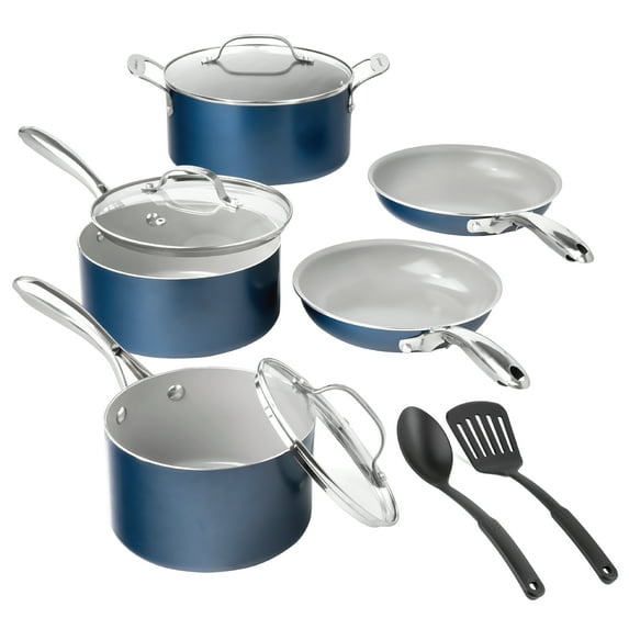 Granitestone Diamond Nonstick Pots and Pans 10 Piece Kitchen Cookware Set Cooking Frying Skillet Sauce Pan Stock Pot Blue