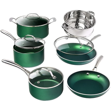 Granitestone Emerald Collection 10 Piece Pots and Pans Set with Ultra Nonstick Durable Mineral & Diamond Triple Coated Surface, Stainless Steel Stay Cool Handles, Oven & Dishwasher Safe