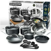 Granitestone Diamond Nonstick Pots and Pans 15 Piece Kitchen Cookware Set Cooking Frying Sauce Pan Stock Pot Black