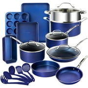 Granitestone Diamond 20 Pc Pots and Pans Set Non Stick Cookware Set with Mineral and Diamond Coating, Pot and Pan Set with Bakeware Set and Utensils, Non Stick Pots and Pan Set, Blue