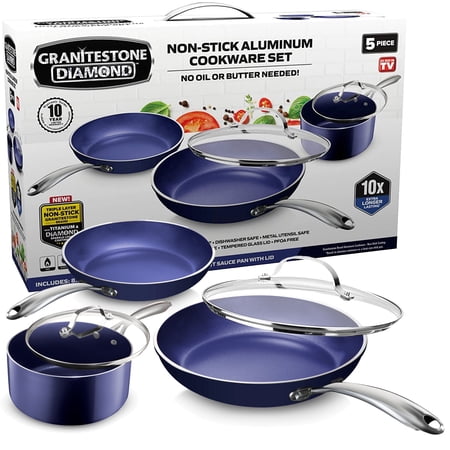 Granite Stone Blue 5 Piece Cookware Set, Ultra Non-Stick, Dishwasher Safe, Oven Safe