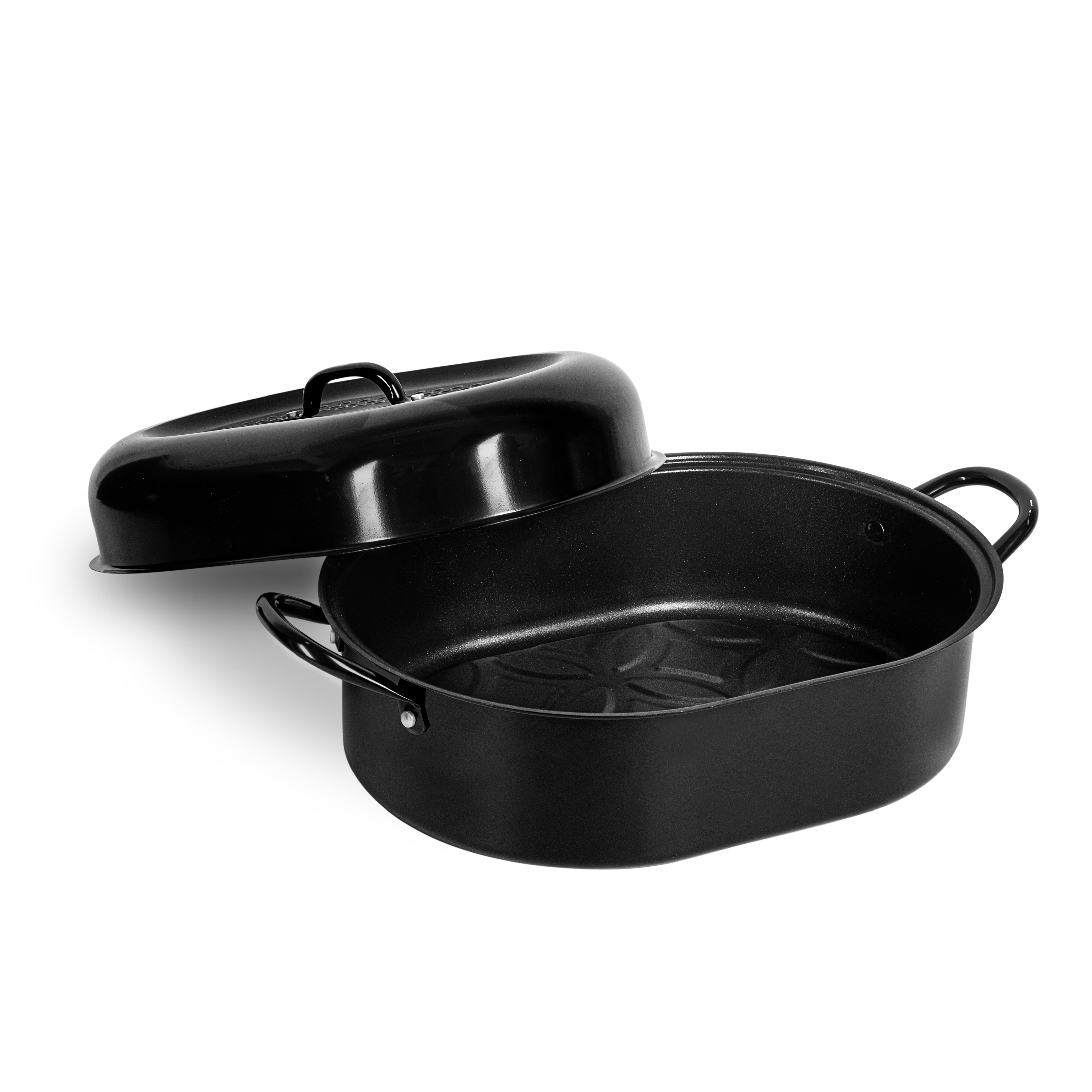 Granite Stone 16" Black Nonstick Oval Roaster Pan with Lid
