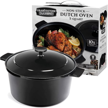 Granite Stone 5Qt Dutch Oven Ultra Nonstick Mineral & Diamond Coating Dutch Oven, Black