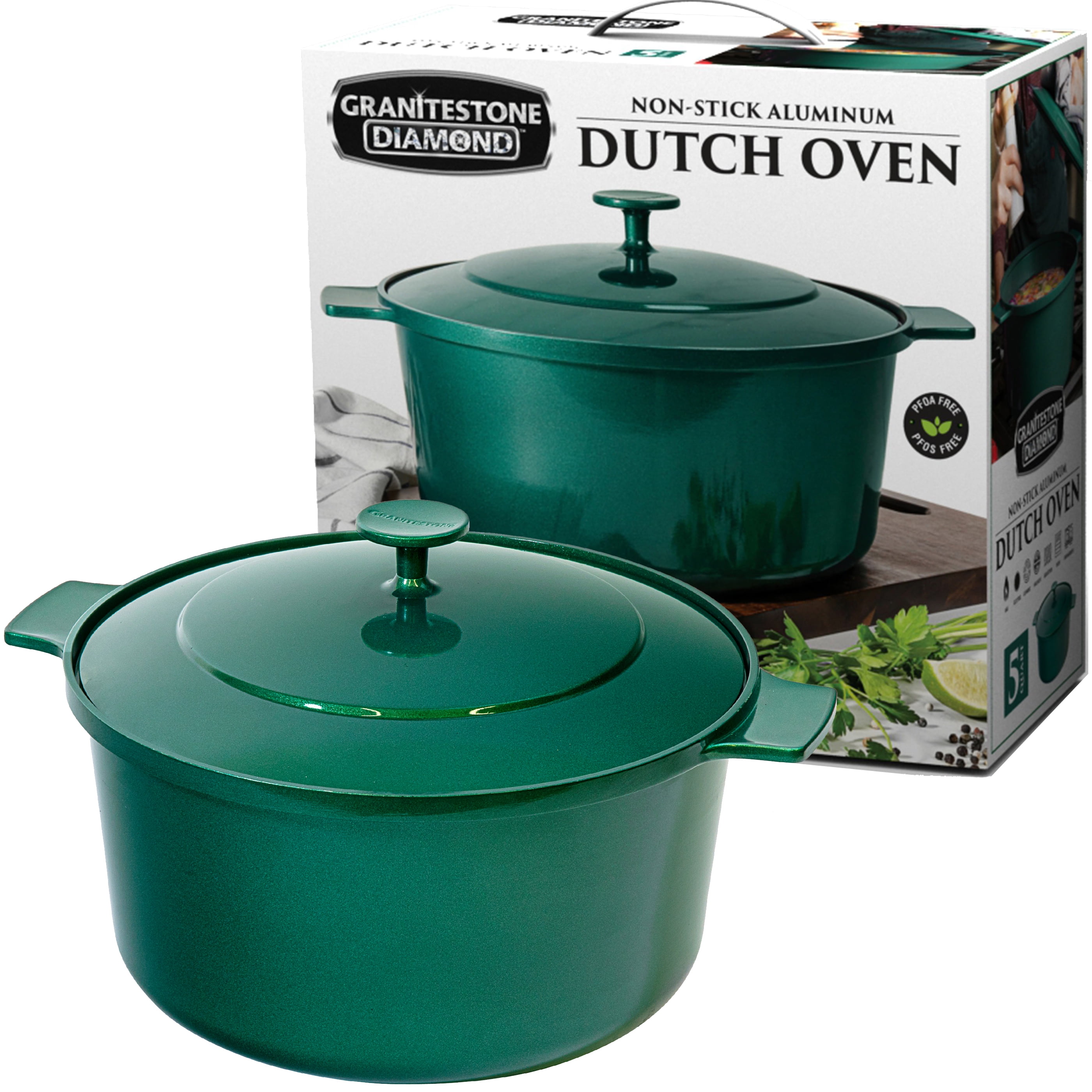 Granite Stone 5Qt Dutch Oven Ultra Durable Mineral & Diamond Nonstick Coating Dutch Oven Green