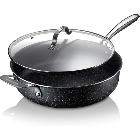 Granitestone Saut Pan with Lid - 5.5 Quart. Non Stick Deep Frying Pan with Lid, Large Frying Pan, Oven Safe Skillet with Lid, Multipurpose Jumbo Cooker, Stovetop & Dishwasher Safe