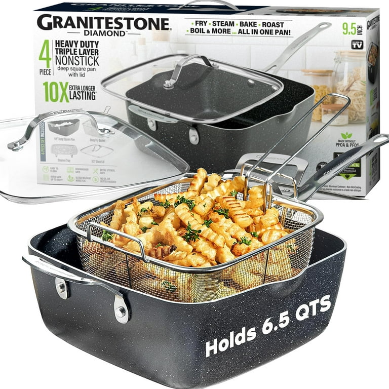 Granitestone Nonstick Fry Pan Set 9.5inch Deep Square Frying Pan