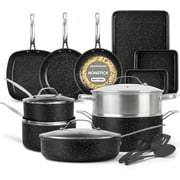 Granitestone 20 Pc Complete Pots and Pans Set Non Stick, Pot and Pan Set Cookware Set with Deep Frying Pan and Bakeware, Non Stick Pots and Pan Set with Utensils, Oven/Dishwasher Safe, Black