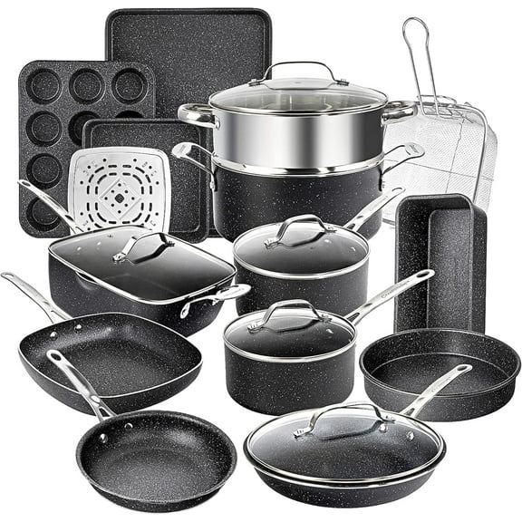 Granitestone Pots and Pans Set, 20 Piece Complete Cookware + Bakeware Set with Ultra Nonstick, Includes Frying Pans, Saucepans, Stock Pots, Steamers, Cookie Sheets and Baking Pans