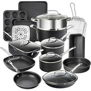 Granitestone True 20 Pc Pots and Pans Set Non Stick Cookware Set with Square Pan/Bakeware Set, Non Toxic Pot and Pan Set, Oven/Dishwasher Safe, Non stick Pots and Pan Set, No Cheater Pieces, Black