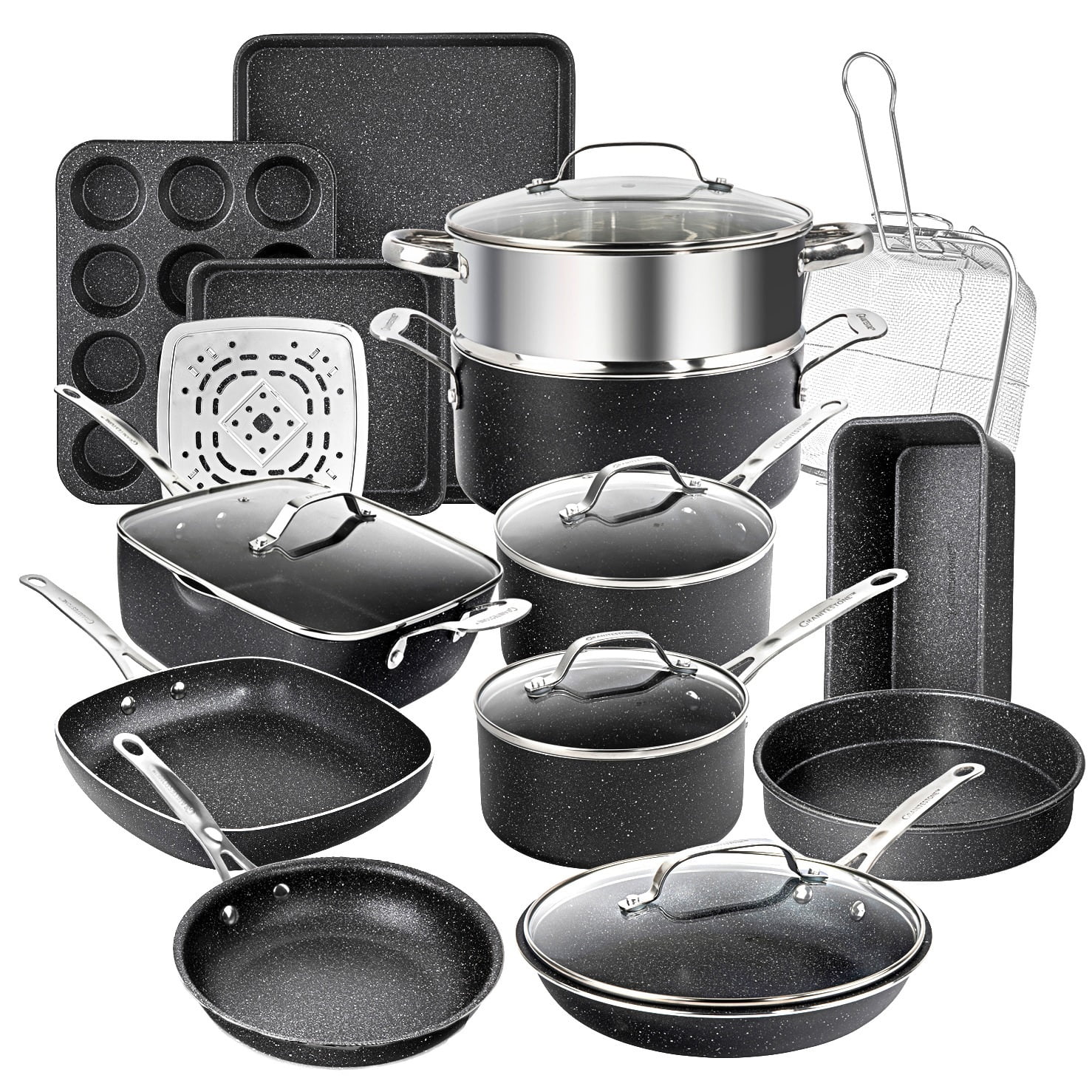Granitestone 20-Piece Black Nonstick Aluminum Cookware and Bakeware Set