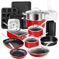 thumbnail image 1 of Granitestone True 20 Pc Pots and Pans Set Non Stick Cookware Set with Square Pan/Bakeware Set, Non Toxic Pot and Pan Set, Oven/Dishwasher Safe, Non stick Pots and Pan Set, No Cheater Pieces, Red, 1 of 7