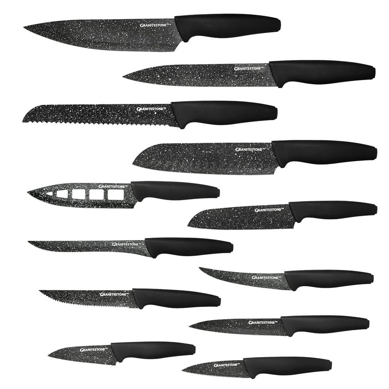 Marco Almond KYA39 12-Piece Black Kitchen Knife Set, Black Chef Knives with  Sharp Blades,Blade Guards,Stainless Steel,Dishwasher Safe
